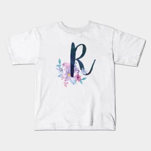 Floral Monogram R Pretty Lilac Bouquet Kids T-Shirt